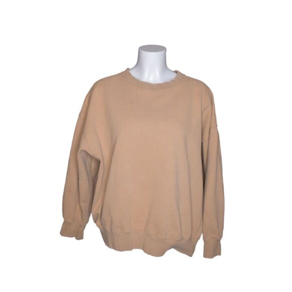 American Eagle Short Sleeve Oversized Crewneck Distressed Sweatshirt Tan XL - Picture 1 of 6